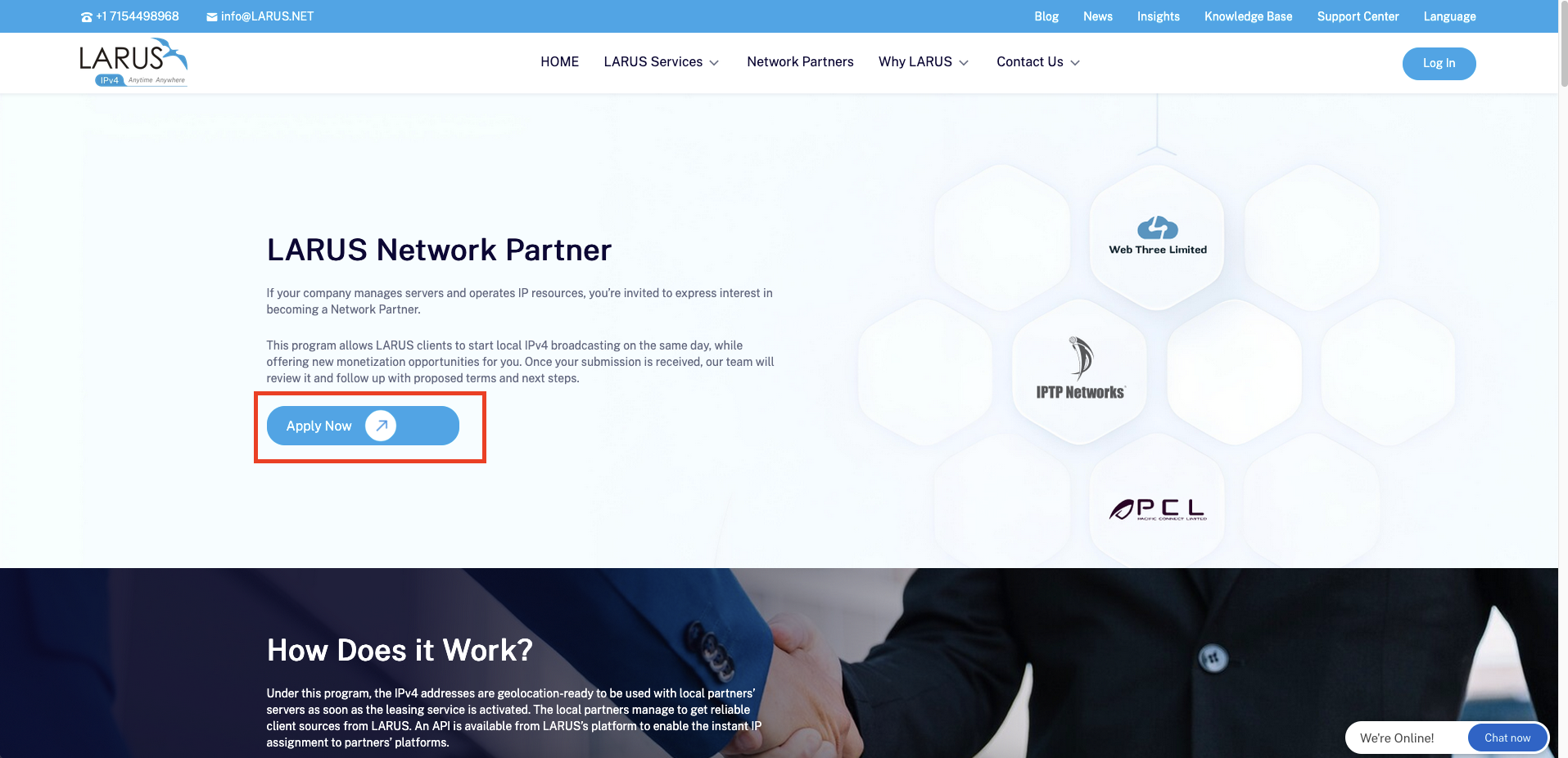 Apply Now button on the Network Partner page.